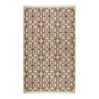 Part & Parcel Goods Wool Star Rug, 8' x 10', Celadon, Chocolate, Sage and Eggshell For Sale