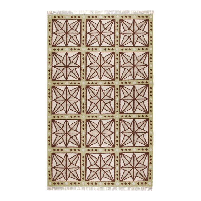 Part & Parcel Goods Wool Star Rug, 8' x 10', Celadon, Chocolate, Sage and Eggshell For Sale