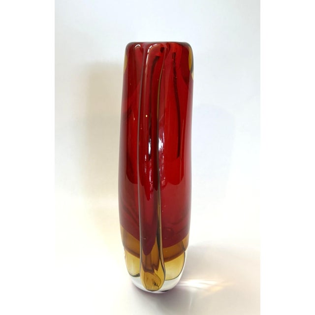 Murano Style Sommerso Art Glass Vase in Red and Amber For Sale - Image 4 of 12