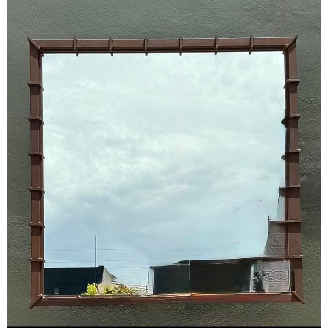 Brown Vintage Patinated Metal and Mirrored Glass Wall Mirror For Sale - Image 8 of 12