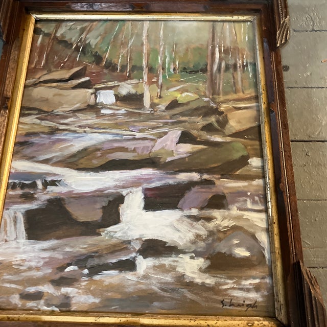 Original approx 12 x 15 painting on artist board signed bottom right Overall size with finished corner antique frame is...