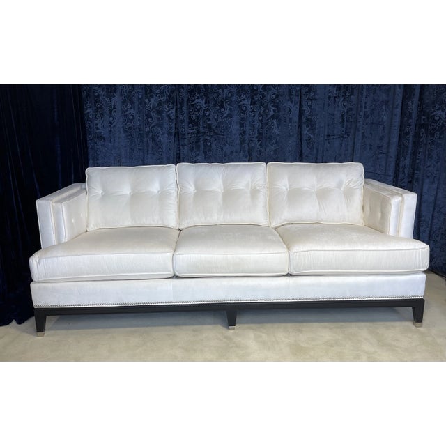 This is a very beautiful and comfortable custom made white velvet Whitaker Sofa Michael Weiss design manufactured by...