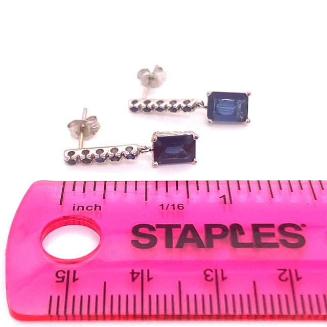 Metal Natural Sapphire Dangle Earrings 14k Gold 2.01 Tcw Certified For Sale - Image 7 of 12