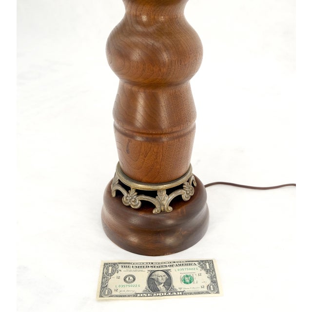 Wood Large Heavy Turned Solid Teak Base Table Lamp Mid Century Modern MINT For Sale - Image 7 of 10