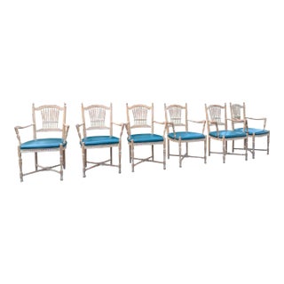 1960s Set of 6 Century Furniture Wheat Sheaf Dining Arm Chairs For Sale