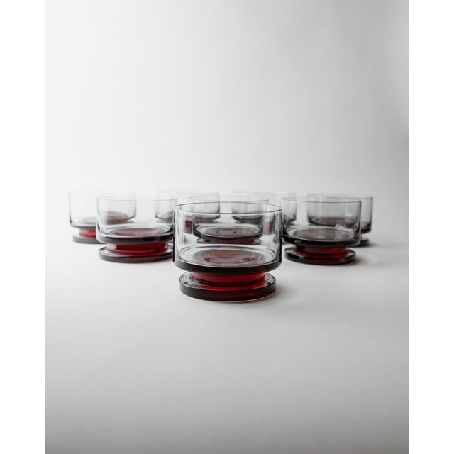 Vintage Drinking Glasses with Red Stem, 1970s, Set of 8 For Sale - Image 3 of 12