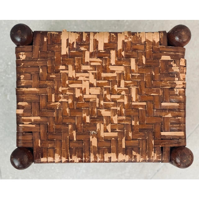 Vintage Mid-Century Hand Woven Wood Foot Stool, Ottoman For Sale - Image 4 of 12