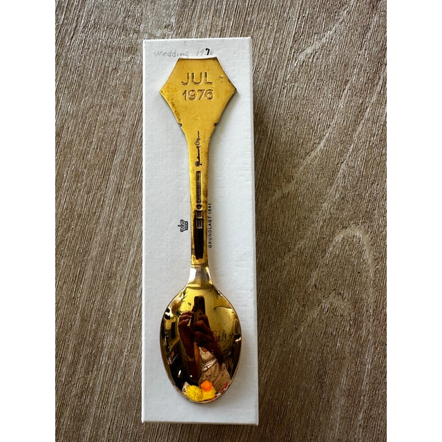 Gold 1970s 976 A. Michelsen Gilt Sterling Silver and Guilloché Enamel Christmas Spoon & Fork by Gudmund Olsen - Set of 2 For Sale - Image 8 of 9