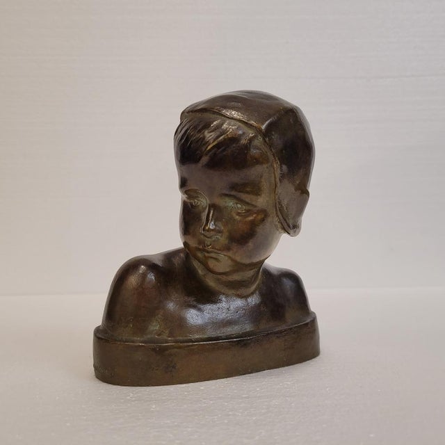 1930s Marie-Anne Crannrey Franceschi, Bust of a Boy, Early 20th Century, Bronze For Sale - Image 5 of 18