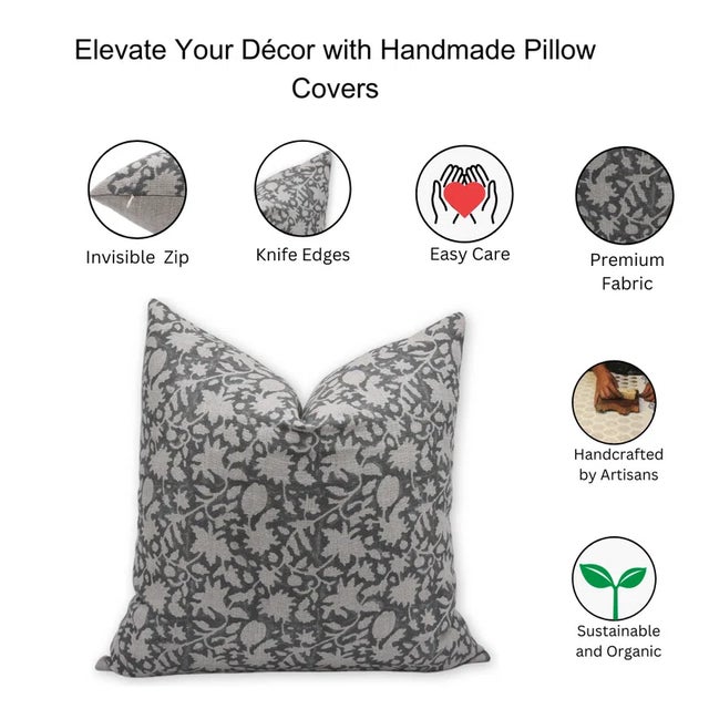 Art Deco Fabdivine Artisan Block Print Throw Pillow Cover 12x20 Inch Thick Linen-Manikarnika For Sale - Image 3 of 3