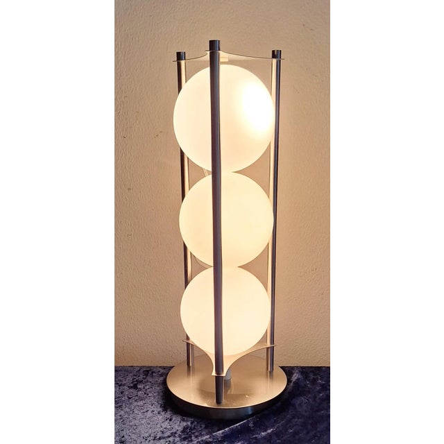White Vintage Metal Table Lamp with White Glass Shades from Cima, 2000s For Sale - Image 8 of 8