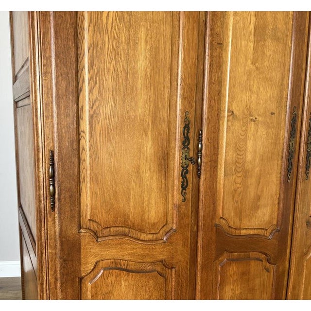 Vintage French Louis XVI Style Carved Oak 4-Door Armoire For Sale - Image 5 of 10