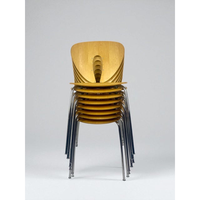 2000 - 2009 Jesús Gasca for Stua "Globus" Modern Molded Wood & Chrome Stackable Dining Chairs - Set of 8 For Sale - Image 5 of 14