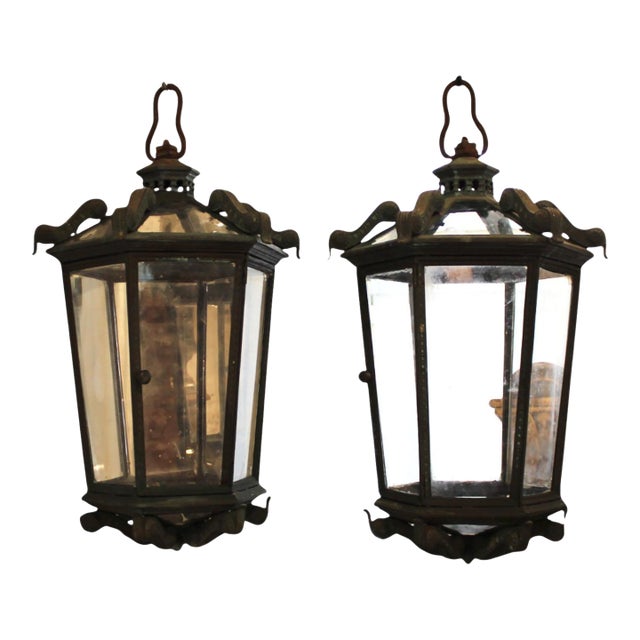 19th Century Italian Pair of Bronze Lanterns For Sale