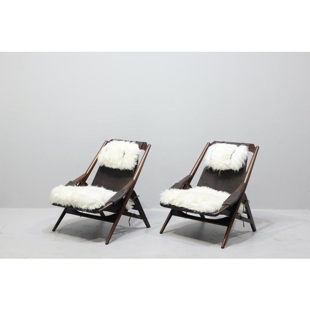 Sheepskin and Leather Armchairs with Headrests by W.D. Andersag, 1959, Set of 2 For Sale - Image 6 of 17