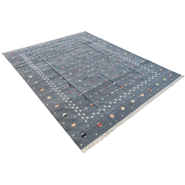Handmade Cotton Vegetable Dyed Reversible Gray Shooting Star Rug - 9'x12' For Sale - Image 11 of 12