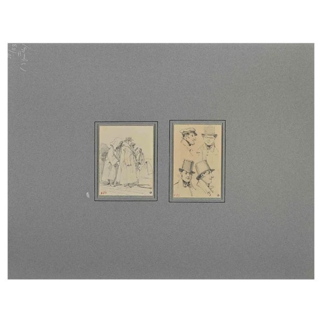 Léon Morel-Fatio, Portraits, Pencil Drawing, 19th Century For Sale