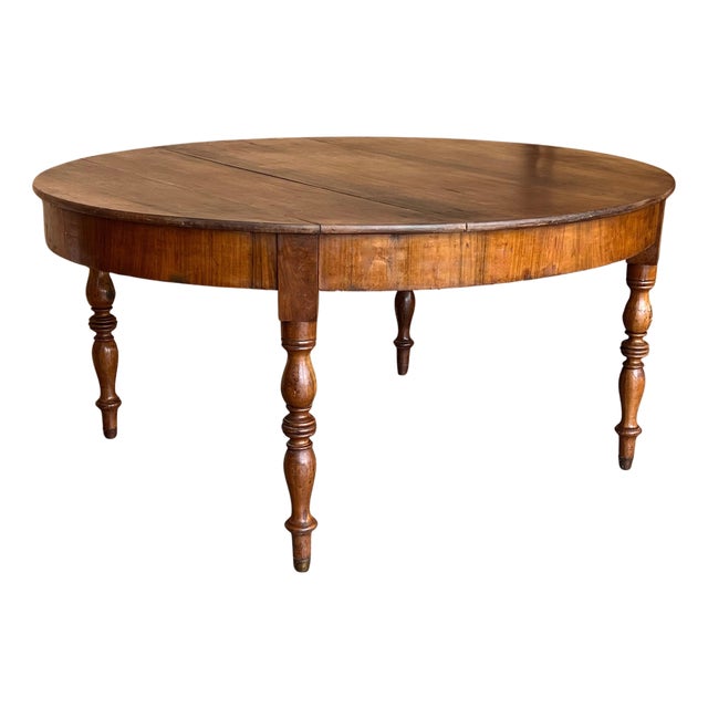 Late 19th Century French Solid Walnut Oval Center Table with Four Turned Legs For Sale