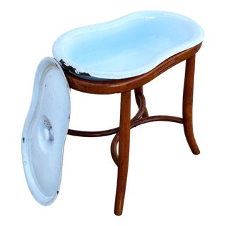 French Style Bentwood Oak Bidet Stand W/ Bowl & Lid Attributed to Thonet For Sale