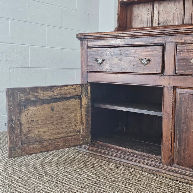 Wood Antique Pine Cupboard & Open Plate Rack For Sale - Image 7 of 17