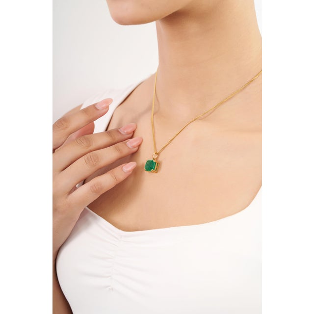 Not Yet Made - Made To Order Square Cut 6.06ct Emerald Solitaire Double Prong 18k Yellow Gold Pendant For Sale - Image 5 of 16