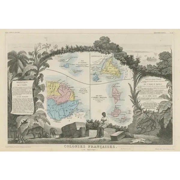 Steel Engraved Map of French Colonies in America, 1854 For Sale - Image 3 of 9