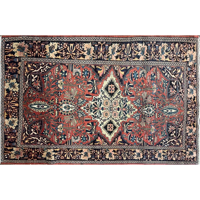 Red Antique Persian Feraghan Sarouk Rug, 3'4" X 4'10" For Sale - Image 8 of 9