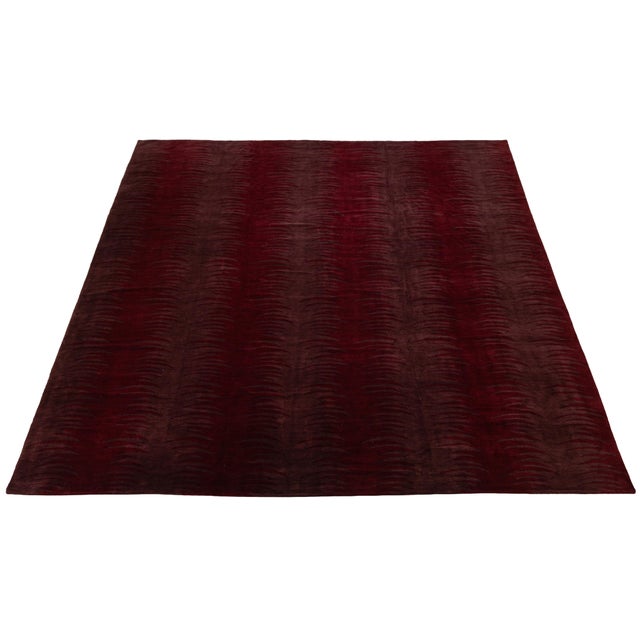 Modern Hand-Knotted Tibetan Wool & Silk Area Rug in Deep Wine Crimson 15x18 For Sale - Image 9 of 12