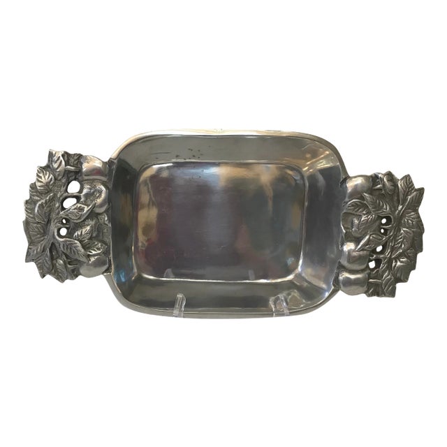 Vintage Pewter Wilton Style Serving Bowl With Apple Design For Sale