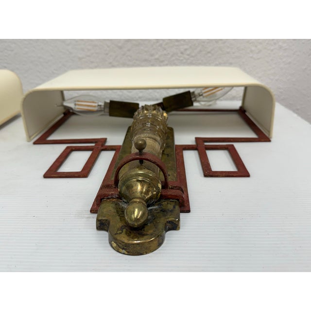 Metal Vintage Chinoiserie Glass Torch + Metal Wall Sconces, Pair For Sale - Image 7 of 12
