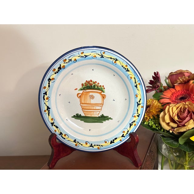 Atelier Bondil Moustiers French Faïence Wall Plate With Hand-Painted Floral Urn For Sale - Image 9 of 12