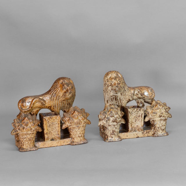 Red Stoneware Salt-Glaze Ornamental Lion Spill Holders, 1840, Set of 2 For Sale - Image 8 of 8
