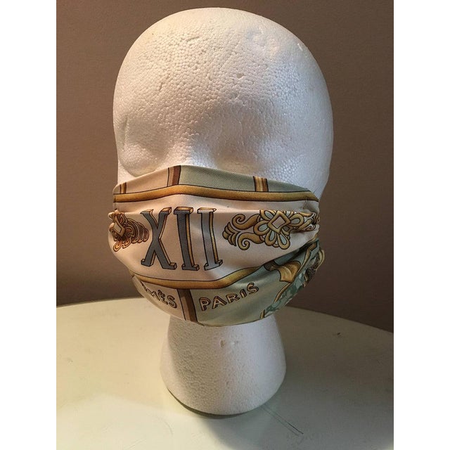 Handmade Vintage Hermes Carpe Diem Silk Scarf Surgical Face Mask For Sale - Image 9 of 9