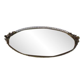 Mid-Century Gold Metal Floral Mirrored Vanity Tray For Sale
