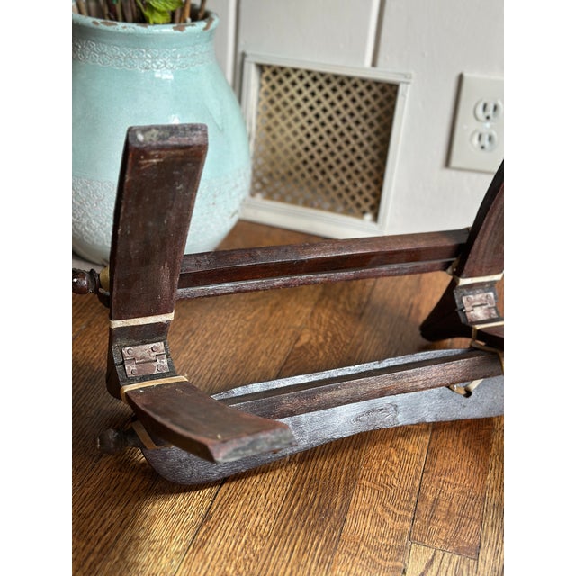 Wood Mid-Century Egyptian Tooled Leather & Hardwood Camel Saddle Footstool For Sale - Image 7 of 9