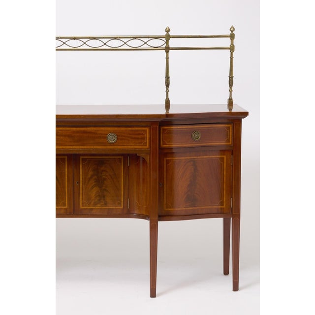 Antique English 19th Cent George III Inlaid Sideboard W/ Removable Brass Gallery For Sale - Image 10 of 13