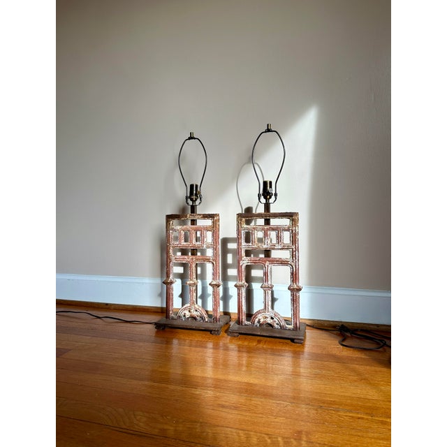 French Cast-Iron Architectural Antique Table Lamps, Pair For Sale - Image 16 of 16