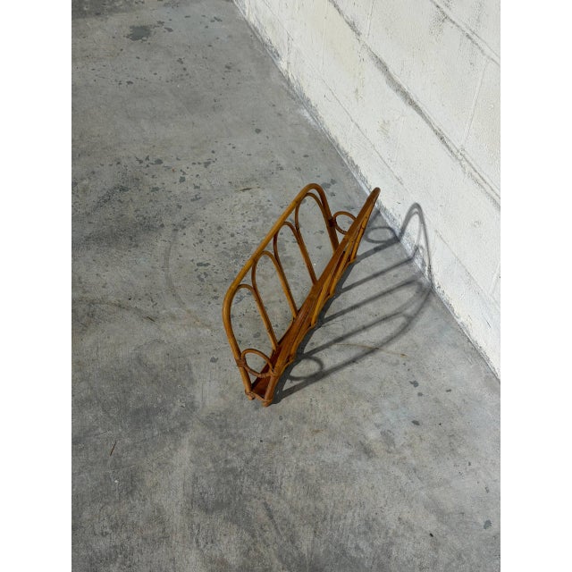 1960s Vintage Boho Rattan Magazine Rack Newspaper Holder Scandinavian Style For Sale - Image 5 of 9