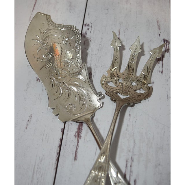 Victorian Late 19th Century Beautiful Antique Sterling Silver Fish Server & Fork Set Bailey Banks and Biddle For Sale - Image 3 of 16