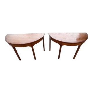 Mid 20th Century Kittinger Colonial Williamsburg Chippendale Mahogany Console Demilune Tables - a Pair For Sale