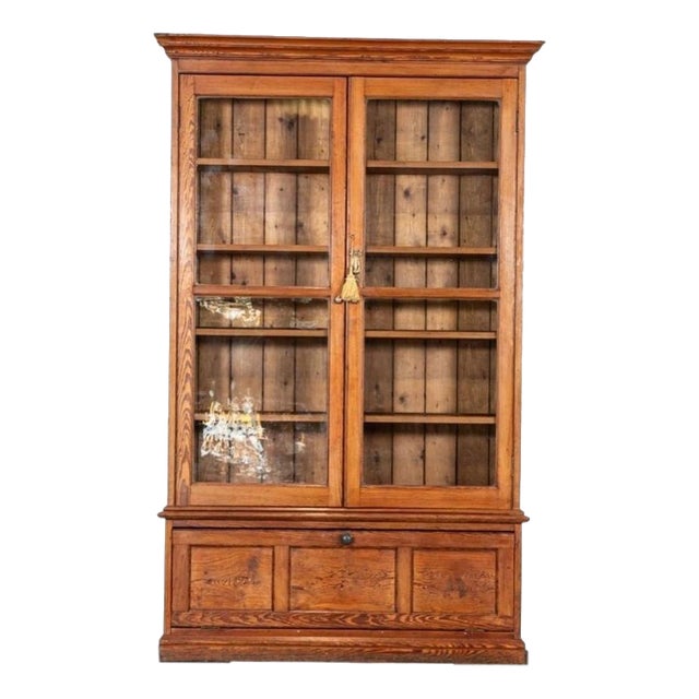 19th Century English Glazed Pine Bookcase, 1880 For Sale