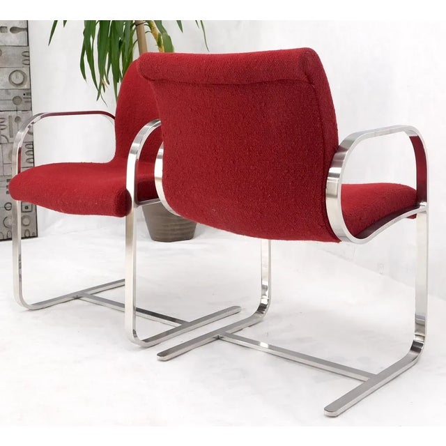 Pair Heavy Solid Stainless Steel Formed Bend Frame Side Lounge Chairs Red Uphols For Sale - Image 6 of 13