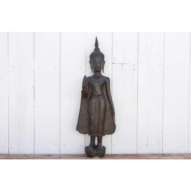 Asian Tall Antique Bronze Thai Buddha For Sale - Image 3 of 12