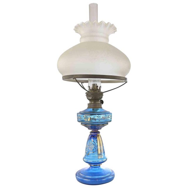 Antique Blue Glass Kerosene Lamp, Early 20th Century For Sale - Image 6 of 6