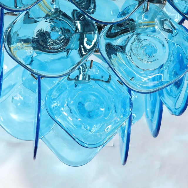Modernist Pagoda Form Hand-Blown Cerulean Blue Murano Glass Chandelier For Sale - Image 10 of 12