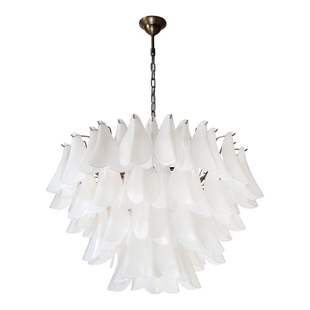 Modernist Feather Chandelier in Murano Opalescent Glass and Oil Rubbed Bronze For Sale