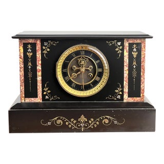 Antique Victorian Slate Mantle Clock With Open Escapement 8 Day Time and Strike C. Late 19th Century For Sale