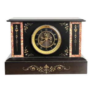 Antique Victorian Slate Mantle Clock With Open Escapement 8 Day Time and Strike C. Late 19th Century