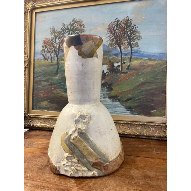 Ceramic Vintage Studio Pottery Sculptural Vase With Applied Relief and Earth-Tone Glaze For Sale - Image 7 of 11