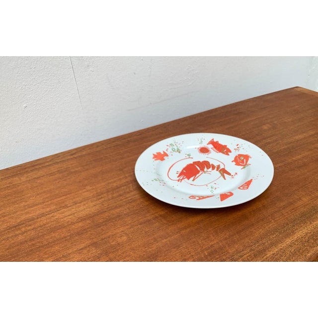 Vintage Postmodern Porcelain Plate with Subvention Decor by René Fehr for Lengsfeld Porzellan, 1990s, in Very Good...
